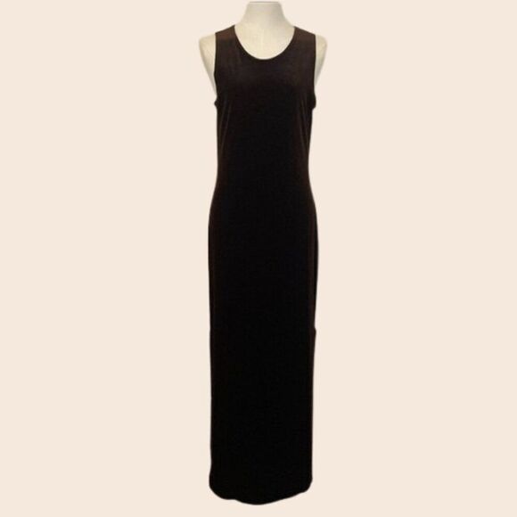 Vintage Late 90's / Y2K Chocolate Brown Stretch Velvet Maxi Dress Size M - Picture 1 of 15